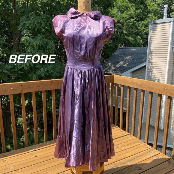 Vintage 1950s Purple Satin Formal Princess Dress Full Circle Skirt - Restored SZ - Picture 8 of 12